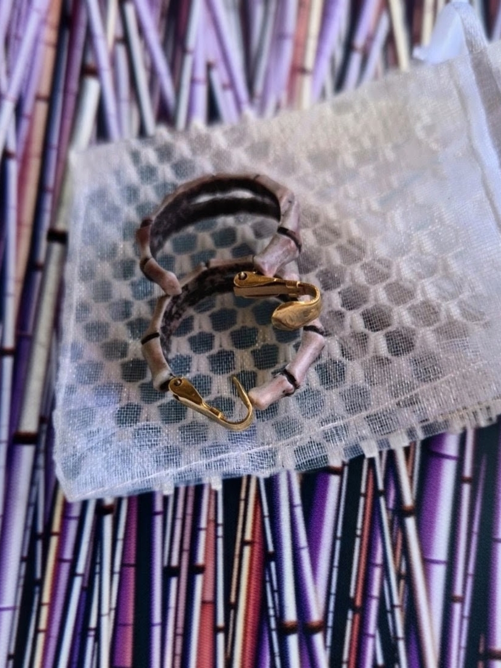 Gold-Accent Pink Bamboo Hoop Earrings - Coro